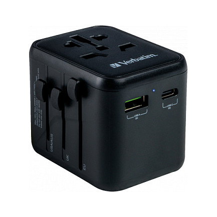 Verbatim UTA-02 Adaptador Universal de Viaje con USB-C 20W y USB-A 18W Verbatim UTA-02 Adaptador Universal de Viaje con USB-C 20W y USB-A 18W