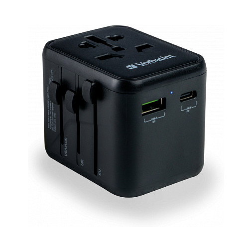 Verbatim UTA-02 Adaptador Universal de Viaje con USB-C 20W y USB-A 18W Verbatim UTA-02 Adaptador Universal de Viaje con USB-C 20W y USB-A 18W