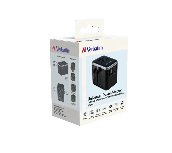 Verbatim UTA-04 Adaptador de Viaje Universal 61W con 2xUSB-C y 3xUSB-A Verbatim UTA-04 Adaptador de Viaje Universal 61W con 2xUSB-C y 3xUSB-A
