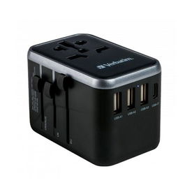 Verbatim Adaptador Universal de Viaje Uta-04 con 1 Puerto Usb-C (61W PD), 3 Puertos Usb-A y 1 Puerto Usb-C (12W)