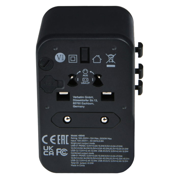 Verbatim UTA-04 Adaptador de Viaje Universal 61W con 2xUSB-C y 3xUSB-A Verbatim UTA-04 Adaptador de Viaje Universal 61W con 2xUSB-C y 3xUSB-A
