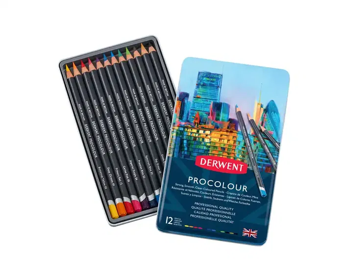Derwent Lápices De Colores Procolour - Caja Metálica 12 Ud - Colores Vivos y Alta Pigmentación