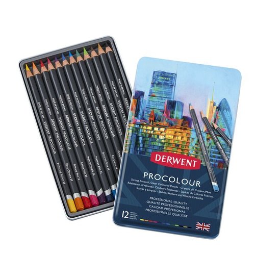 Derwent Procolour Lápices de Colores, Caja Metálica de 12 Unidades Surtidas Derwent Procolour Lápices de Colores, Caja Metálica de 12 Unidades Surtidas