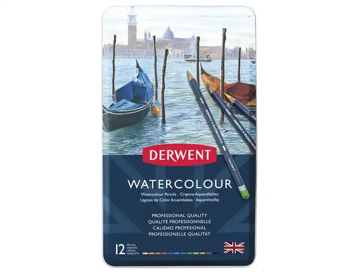 Derwent Lápices de Acuarela en Caja Metálica, 12 Unidades, Colores Surtidos