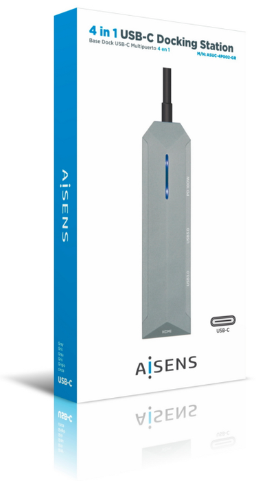 Aisens Dock USB-C 4 en 1 con HDMI 4K, 2x USB y PD 100W, Gris Aisens Dock USB-C 4 en 1 con HDMI 4K, 2x USB y PD 100W, Gris