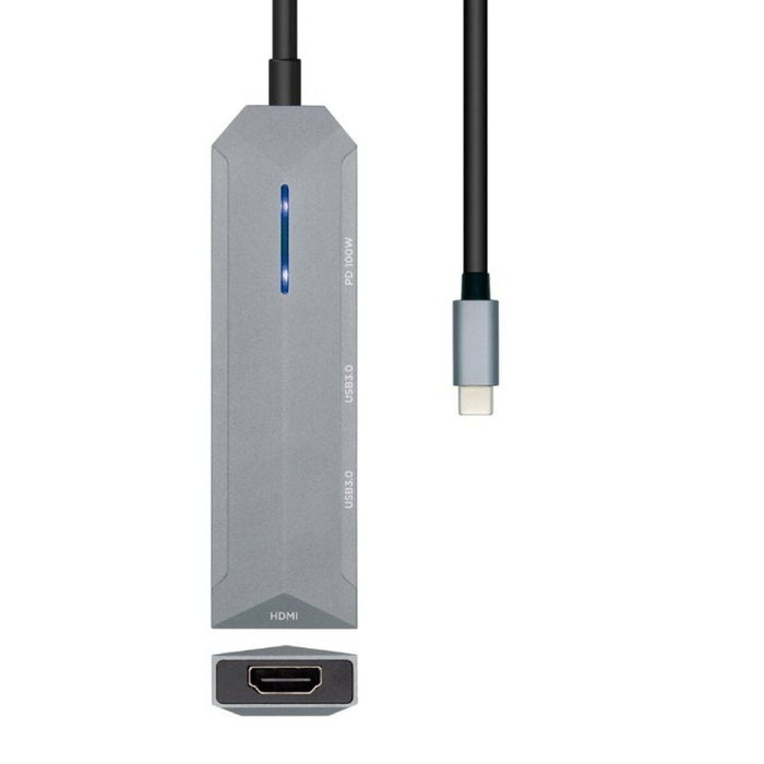 Aisens Dock USB-C 4 en 1 con HDMI 4K, 2x USB y PD 100W, Gris Aisens Dock USB-C 4 en 1 con HDMI 4K, 2x USB y PD 100W, Gris