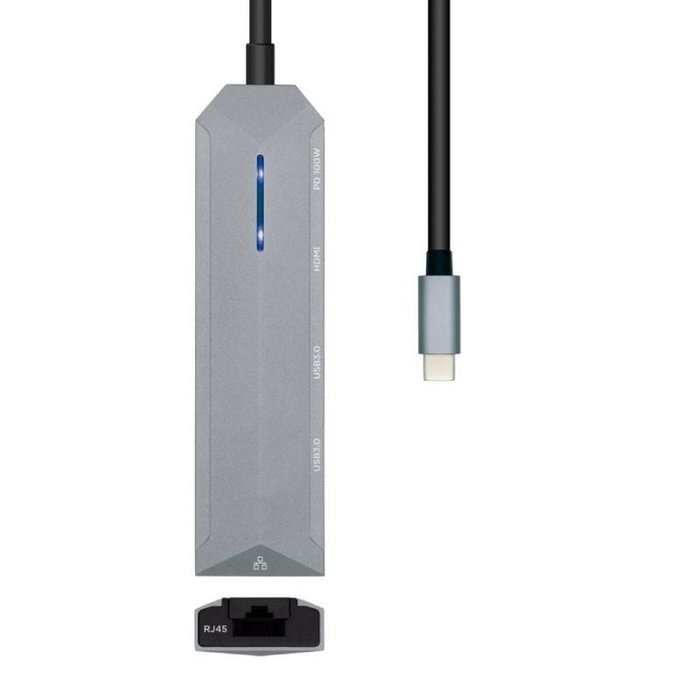 Aisens USB-C Dock 5 en 1 con HDMI 4K, RJ45, 2xUSB y PD 100W, Gris Aisens USB-C Dock 5 en 1 con HDMI 4K, RJ45, 2xUSB y PD 100W, Gris