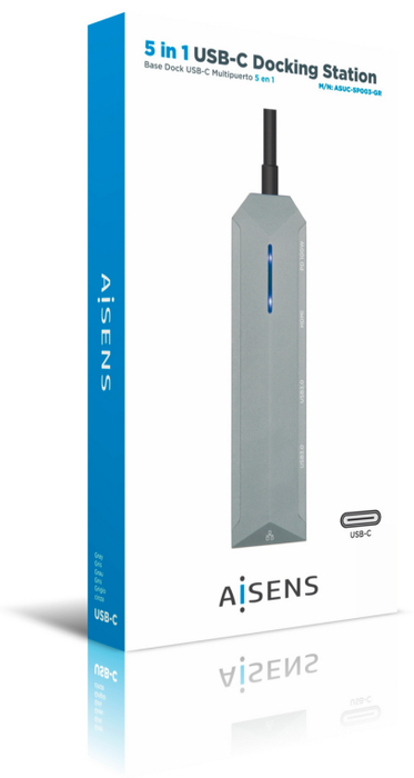 Aisens USB-C Dock 5 en 1 con HDMI 4K, RJ45, 2xUSB y PD 100W, Gris Aisens USB-C Dock 5 en 1 con HDMI 4K, RJ45, 2xUSB y PD 100W, Gris