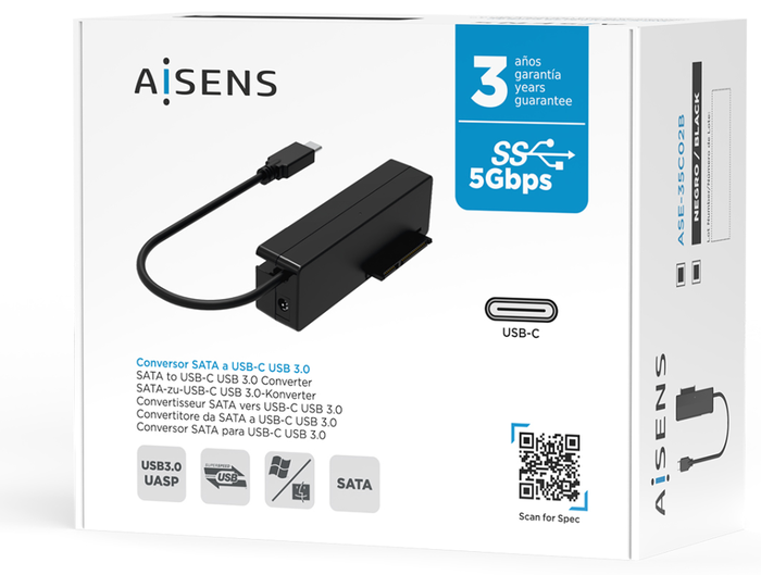 Aisens Adaptador ASE-35C02B SATA a USB-C para Discos Duros 2.5 y 3.5 con Alimentador, Negro Aisens Adaptador ASE-35C02B SATA a USB-C para Discos Duros 2.5 y 3.5 con Alimentador, Negro