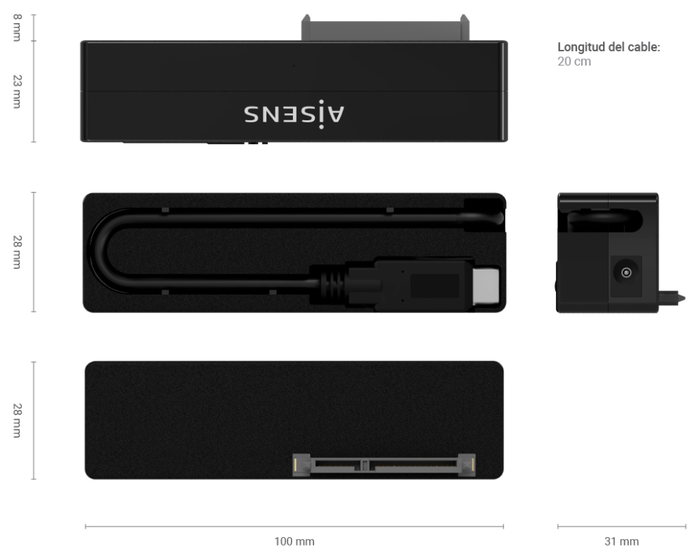 Aisens Adaptador ASE-35C02B SATA a USB-C para Discos Duros 2.5 y 3.5 con Alimentador, Negro Aisens Adaptador ASE-35C02B SATA a USB-C para Discos Duros 2.5 y 3.5 con Alimentador, Negro