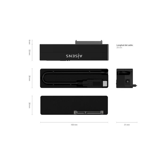 Aisens Adaptador SATA a USB-C para Discos Duros 2.5 y 3.5 con Alimentador, Negro Aisens Adaptador SATA a USB-C para Discos Duros 2.5 y 3.5 con Alimentador, Negro