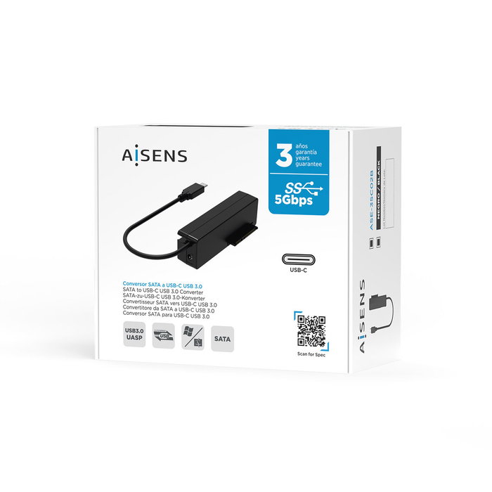 Aisens Adaptador ASE-35C02B SATA a USB-C para Discos Duros 2.5 y 3.5 con Alimentador, Negro Aisens Adaptador ASE-35C02B SATA a USB-C para Discos Duros 2.5 y 3.5 con Alimentador, Negro