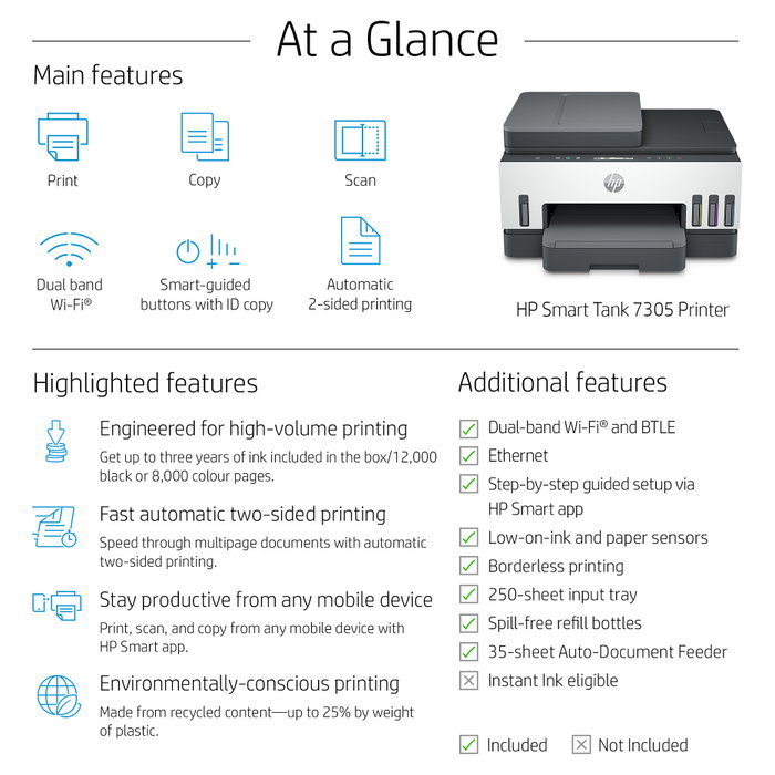 HP Smart Tank 7305 Multifunción Color Wi-Fi Dúplex Gris HP Smart Tank 7305 Multifunción Color Wi-Fi Dúplex Gris
