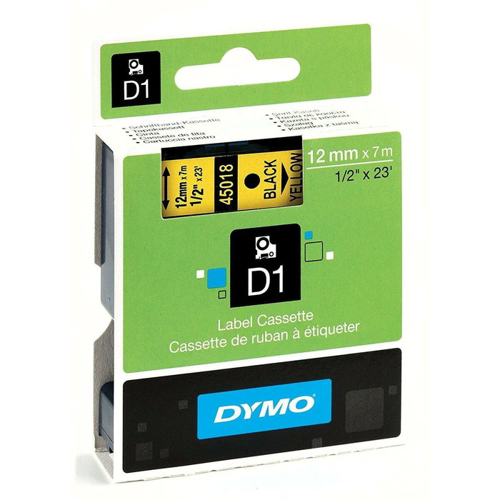 Dymo D1 Cinta de Etiquetas Autoadhesivas 12 mm x 7 m Negro sobre Amarillo