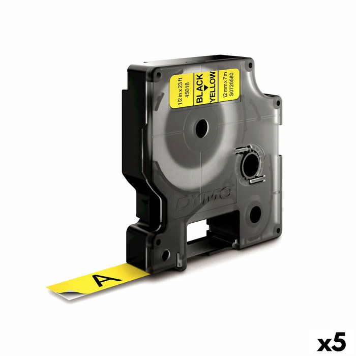 Dymo D1 Cinta de Etiquetas Autoadhesivas 12 mm x 7 m Negro sobre Amarillo