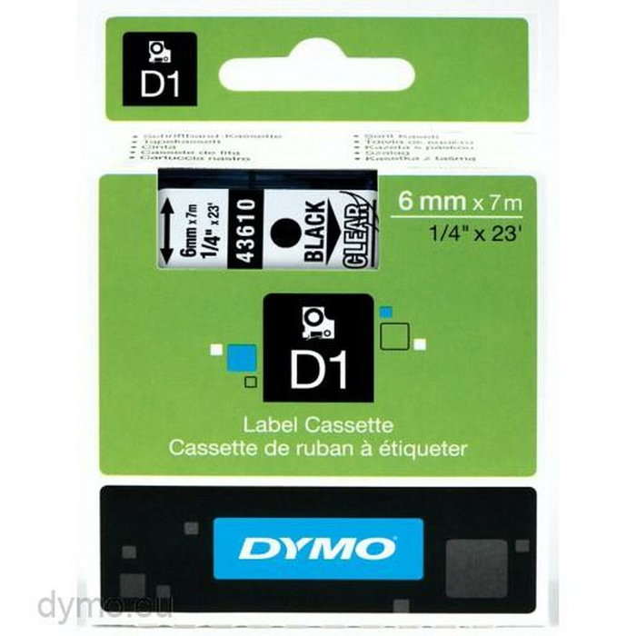 DYMO D1 Etiquetas estándar Negro sobre transparente 6mm x 7m DYMO D1 Etiquetas estándar Negro sobre transparente 6mm x 7m
