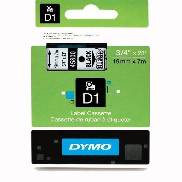 Dymo D1 Etiquetas Autoadhesivas 19 mm x 7 m Negro sobre Transparente S0720820 Dymo D1 Etiquetas Autoadhesivas 19 mm x 7 m Negro sobre Transparente S0720820