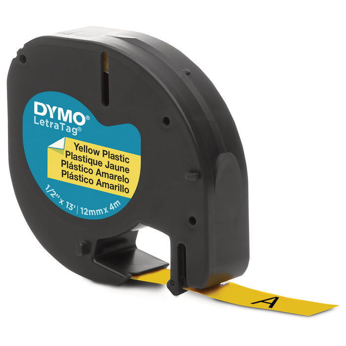 Dymo S0721620 Etiquetas LabelWriter LetraTag 12 mm x 4 m Negro sobre Amarillo