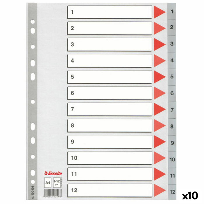 Esselte Separadores Numéricos 1-12 con Carátula en Color y Refuerzo Multitaladro (Set de 10) inevitable