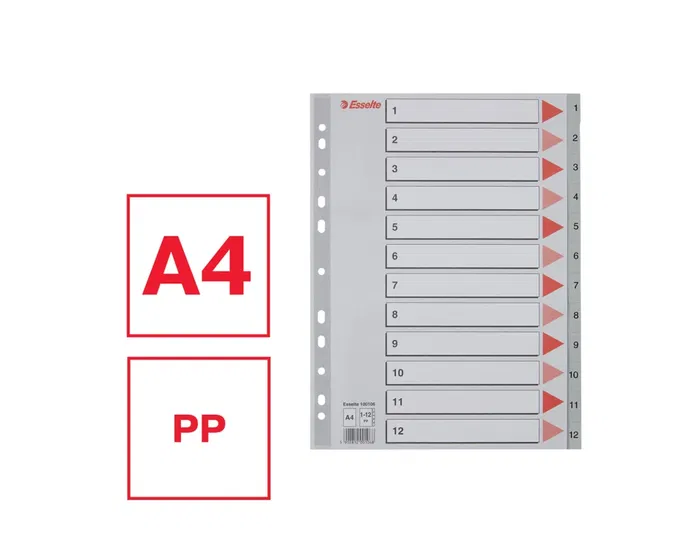Esselte Separador Numerico 1-12 Cartulina Folio Juego de 12 Separadores Multitaladro