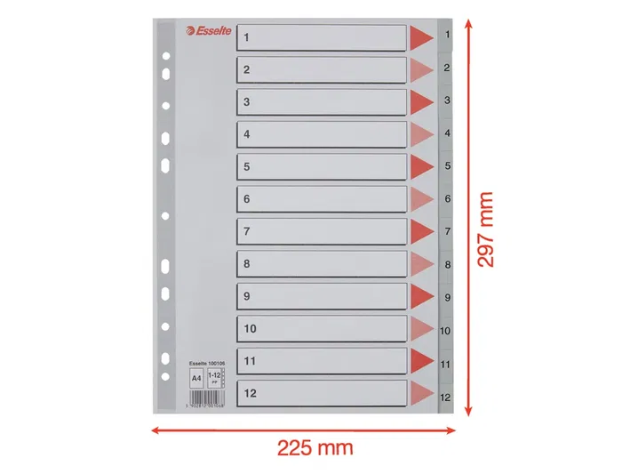 Esselte Separador Numerico 1-12 Cartulina Folio Juego de 12 Separadores Multitaladro