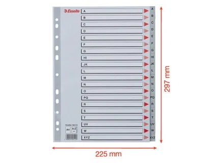 Esselte Separador Alfabético STD Plástico A-Z DIN A4 Carátula Cartulina Multitaladro Color