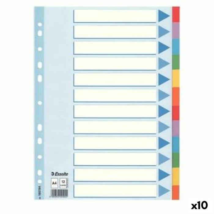 Esselte Separadores Multitaladro Cartón 12 Posiciones A4 Colores Surtidos (Set de 10)