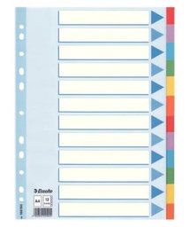 Esselte Separadores Multitaladro Cartón A4 12 Posiciones Índice Colores Set de 10 (Set de 10)