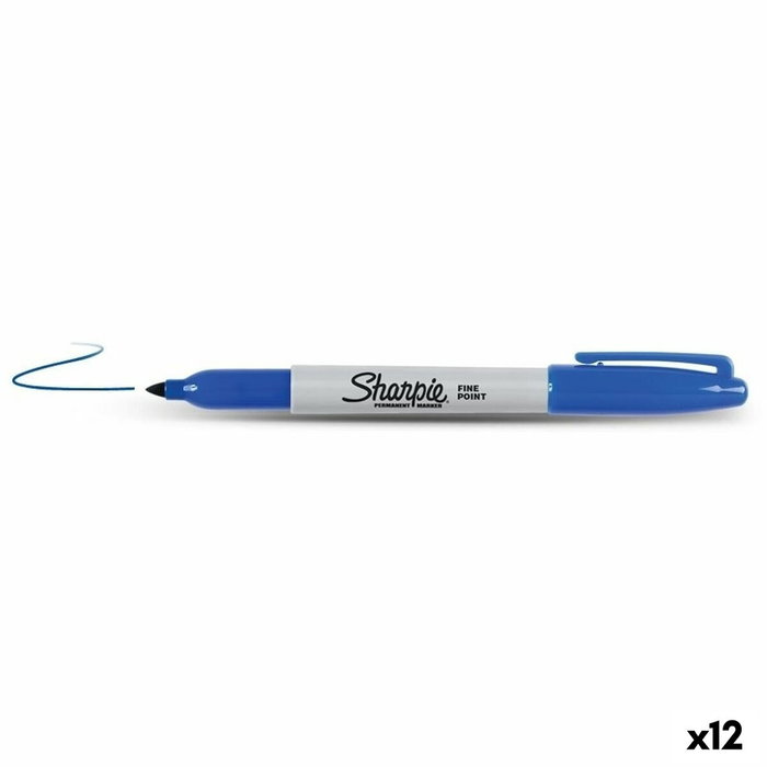 Sharpie Marcador Permanente Fine Punta Redonda 0.9mm Azul (Set de 12)