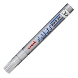 Uni-Ball Marcador Permanente Paint Marker PX-20 Plata, Punta Acrílica, Tinta Base Aceite Resistente a Agua y Luz, 250 grados C, Set de 12 Unidades (Set de 12)