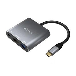 Aisens Conversor USB-C a HDMI, USB 3.0 y USB-C (Tipo A), 3 en 1, 4K@30Hz, 15 cm, Gris