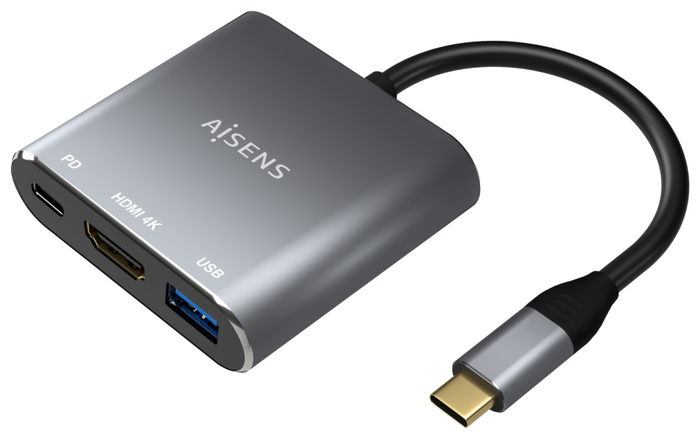 Aisens Conversor USB-C a HDMI/USB-C/USB 3.0 3 en 1 Gris