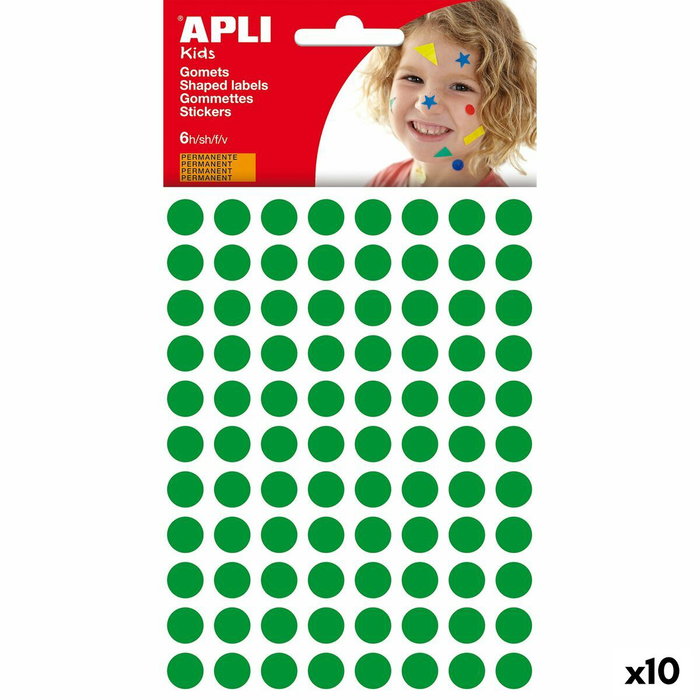 Apli Gomets Redondos 10,5mm Verde, 6 Hojas