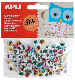 Ojos Moviles Apli Redondos Pestañas 10 Mm. Colores Bolsa De 100 (Set de 5)