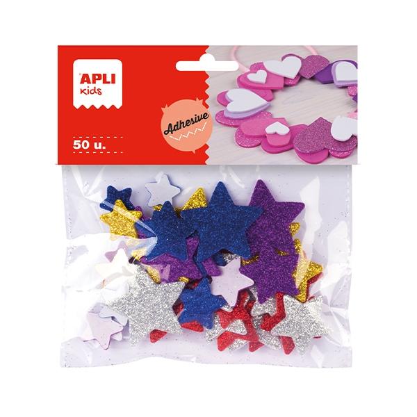 Apli Formas de Goma EVA Adhesivas de Estrellas con Purpurina Metalizada, Colores Surtidos Apli Formas de Goma EVA Adhesivas de Estrellas con Purpurina Metalizada, Colores Surtidos