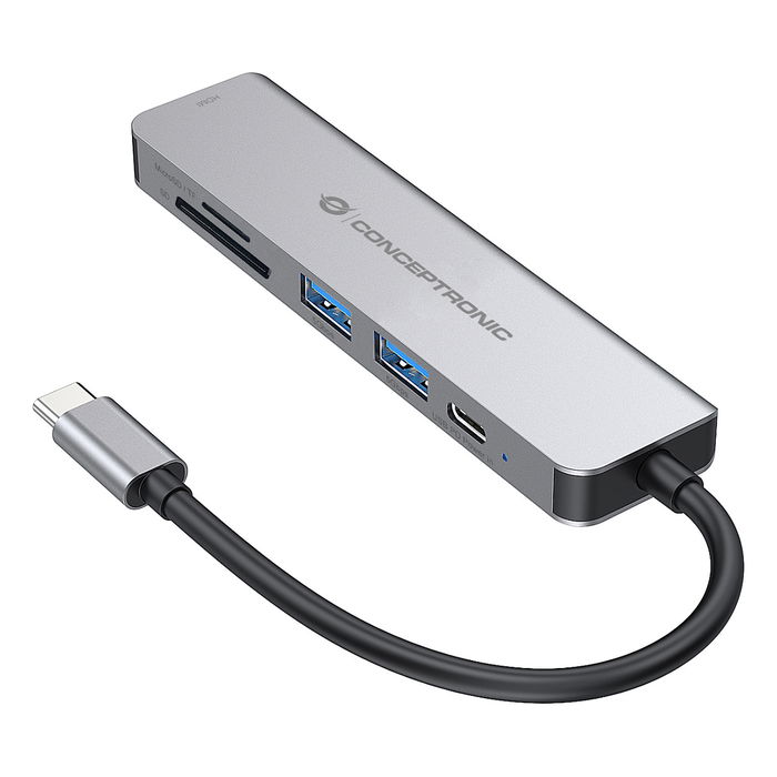 Conceptronic Hub USB-C a HDMI, 2xUSB-A 3.0, con Power Delivery 60W y Lector de Tarjetas SD/MicroSD