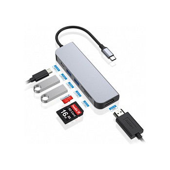 Conceptronic Hub USB-C a HDMI, 2xUSB-A 3.0, con Power Delivery 60W y Lector de Tarjetas SD/MicroSD