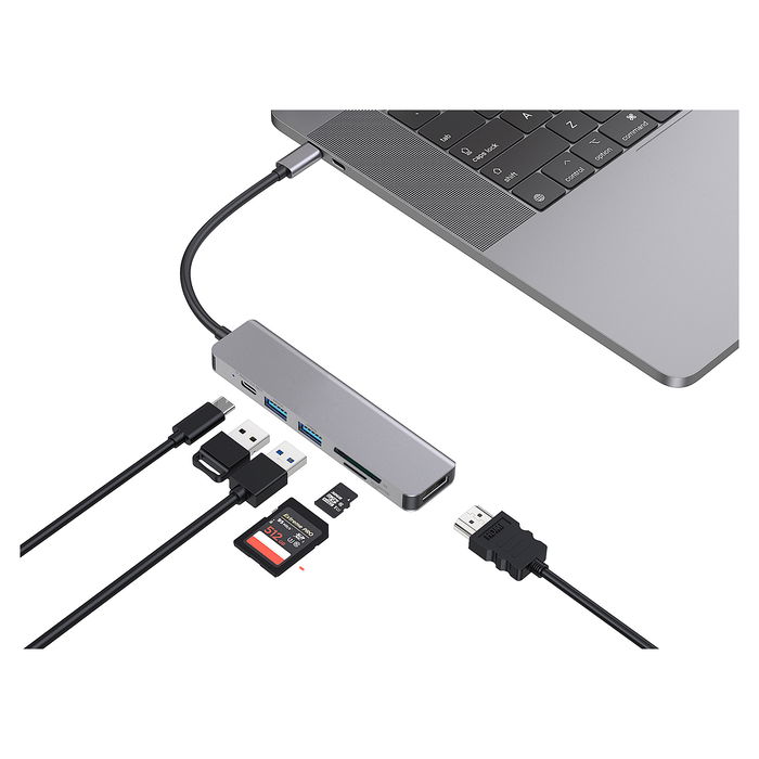 Conceptronic Hub USB-C a HDMI, 2xUSB-A 3.0, con Power Delivery 60W y Lector de Tarjetas SD/MicroSD
