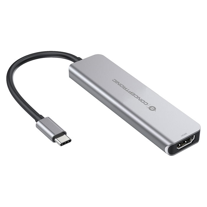 Conceptronic Hub USB-C a HDMI, 2xUSB-A 3.0, con Power Delivery 60W y Lector de Tarjetas SD/MicroSD