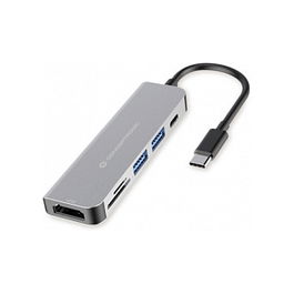 Conceptronic Hub USB-C a HDMI, 2xUSB-A 3.0, con Power Delivery 60W y Lector de Tarjetas SD/MicroSD