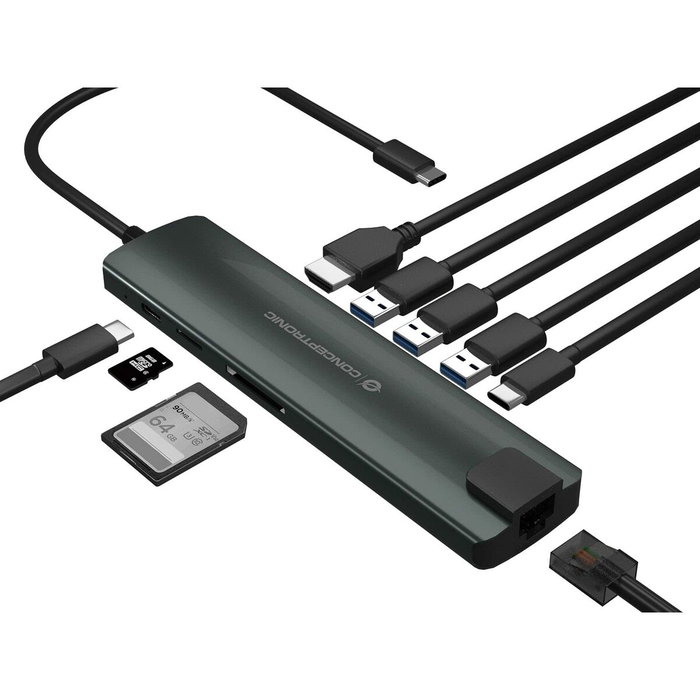 Conceptronic Adaptador USB Tipo C con HDMI, Ethernet y Lector de Tarjetas Conceptronic Adaptador USB Tipo C con HDMI, Ethernet y Lector de Tarjetas