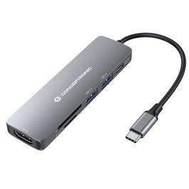 Conceptronic Adaptador USB-C 6 en 1 con HDMI 4K, USB 3.0 y Lector SD para Portátil