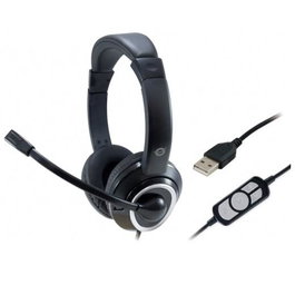 Conceptronic Auriculares USB con Micrófono Flexible y Control de Volumen - Negro-Blanco