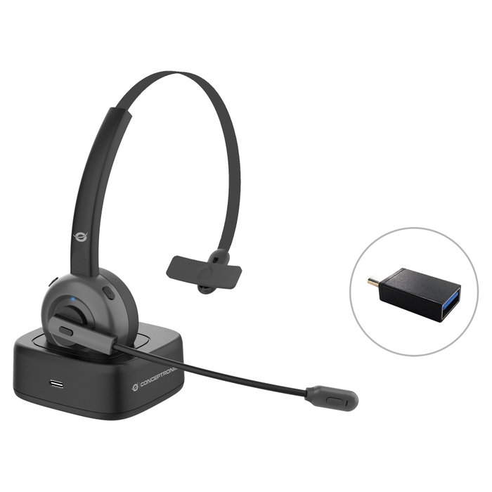 Conceptronic POLONA03BD Auricular Bluetooth Mono con Base de Carga, Negro