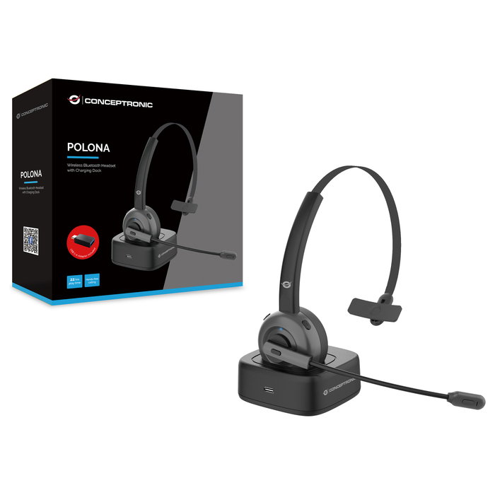 Conceptronic POLONA03BD Auricular Bluetooth Mono con Base de Carga, Negro