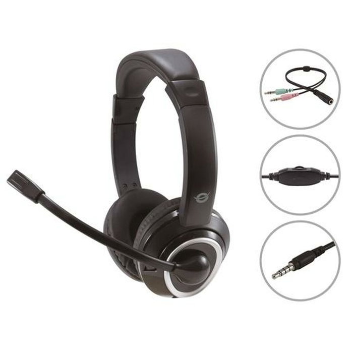 Conceptronic POLONA02BA Auriculares Estéreo con Micrófono Flexible y Adaptador Negro Conceptronic POLONA02BA Auriculares Estéreo con Micrófono Flexible y Adaptador Negro