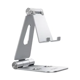 AISENS Soporte de Sobremesa Tamaño XL Ajustable con 2 Pivotes para Móvil y Tablet, Color Plata