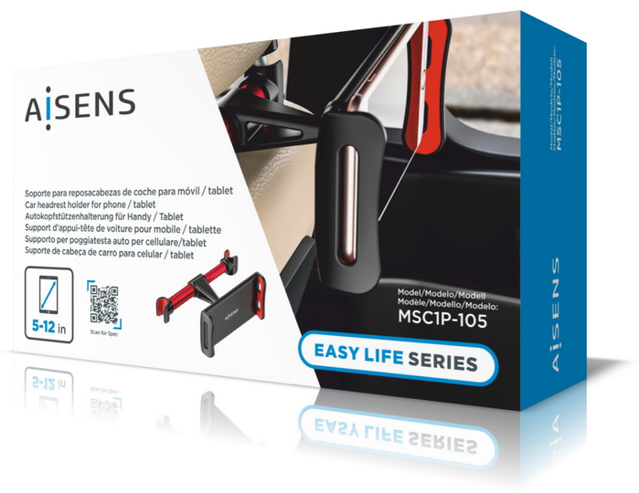 Aisens Soporte de Coche Ajustable para Reposacabezas, Negro y Rojo