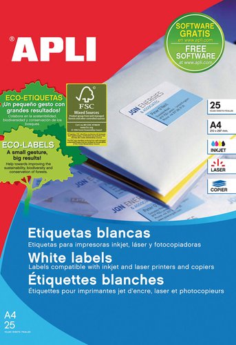 Apli Etiquetas Adhesivas Blancas 63,5x38,1mm Cantos Romos