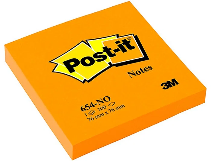 Post-it Bloc de Notas Adhesivas Quita y Pon Naranja Neón con 100 Hojas 76x76 mm